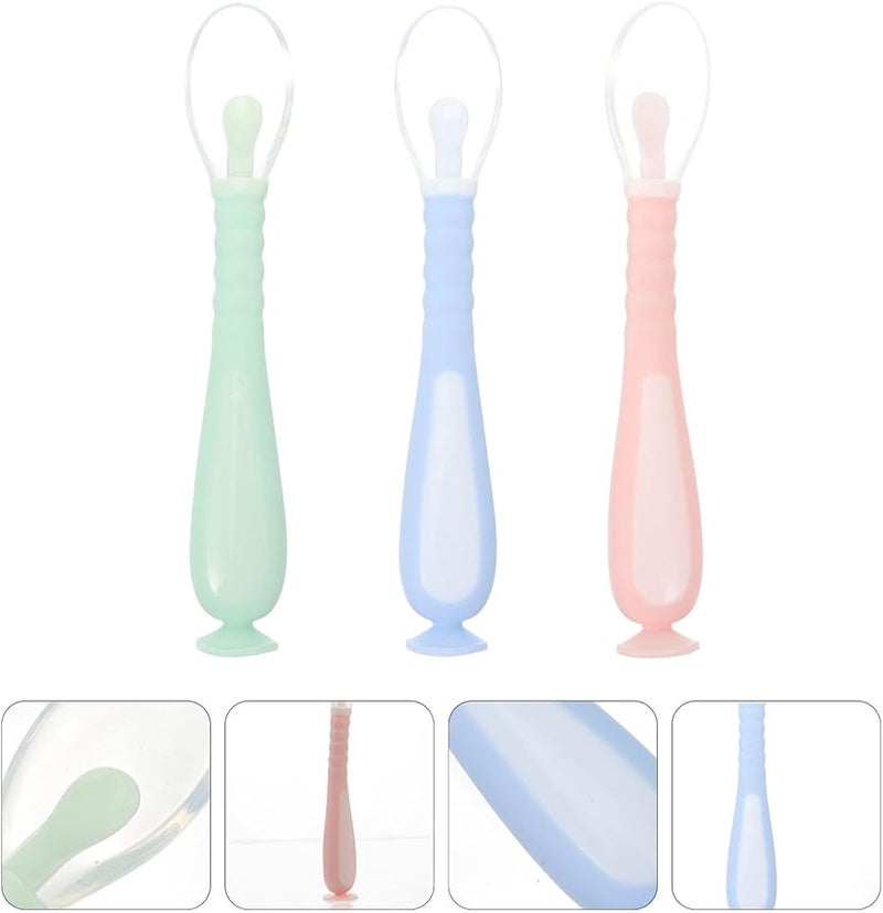 FRCOLOR 3 قطع ملاعق سيليكون لتغذية الأطفال برأس ناعم وقاعدة شفط مقاومة للحرارة - Image 3